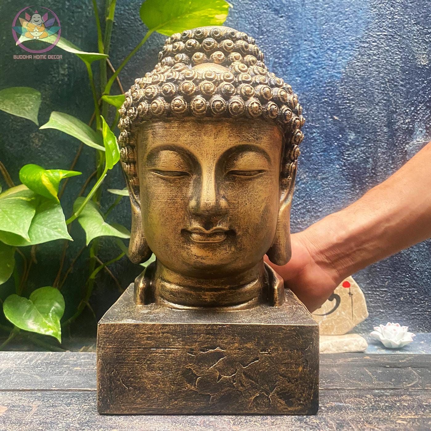 Buddha Head Sculpture – Meditative Zen Decor, 11.8/15.7/19.6 inches - Stone Finish Buddhist Statue for Home, Altar, Garden, Gift