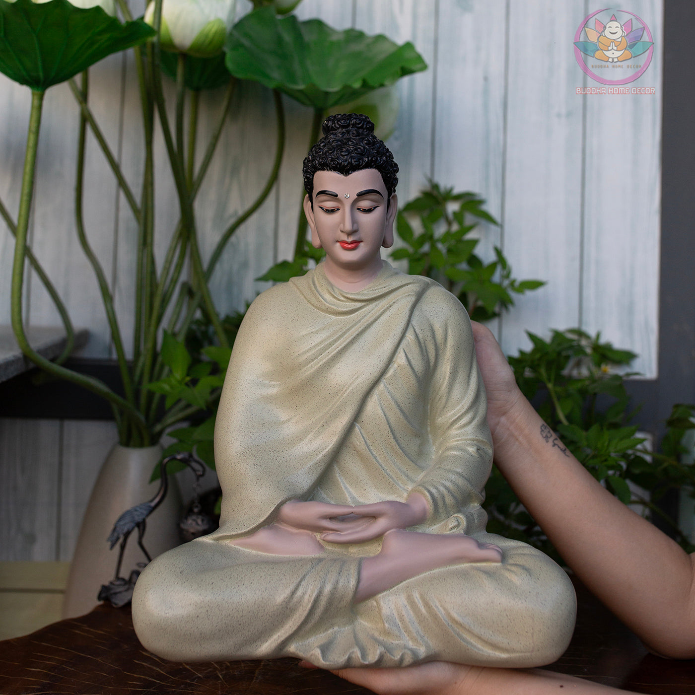 Shakyamuni Buddha Statue – 13.7" Tall | Handmade Resin Meditation Sculpture | Vietnamese Craft Zen Home Decor