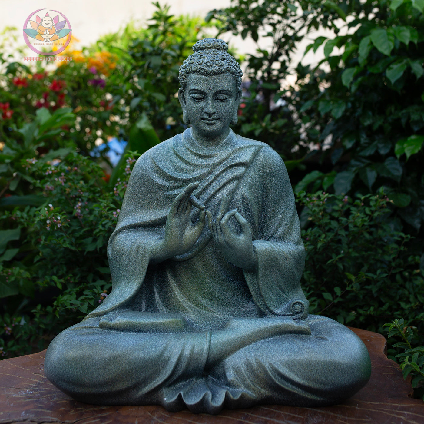 Granite-Style Buddha Statue – 19.7" (50cm) Vitarka Mudra | Shakyamuni Turning Dharma Wheel | Stone-Look Resin Sculpture | Vietnam Handmade
