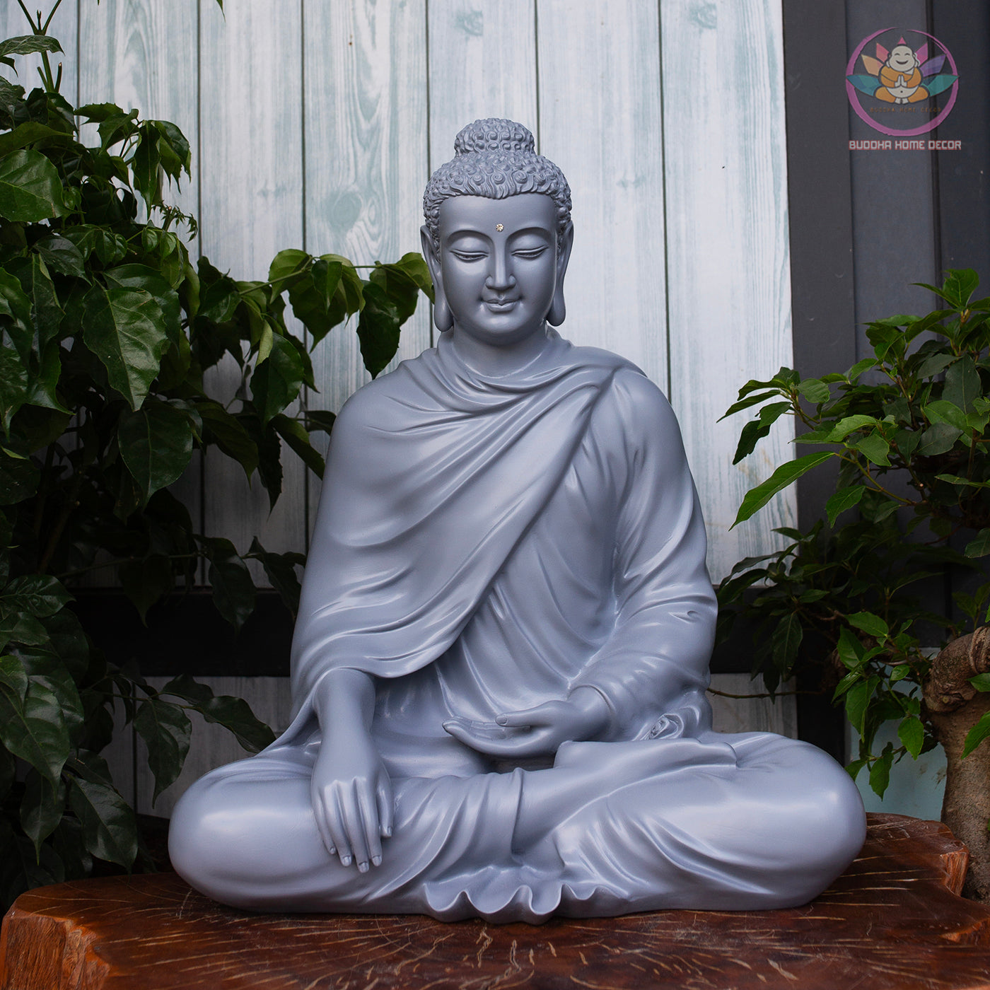 Blue-Grey Buddha Statue – 19.7" (50cm) Shakyamuni in Meditation | Satin Resin Finish | Handcrafted Buddhist Decor from Vietnam