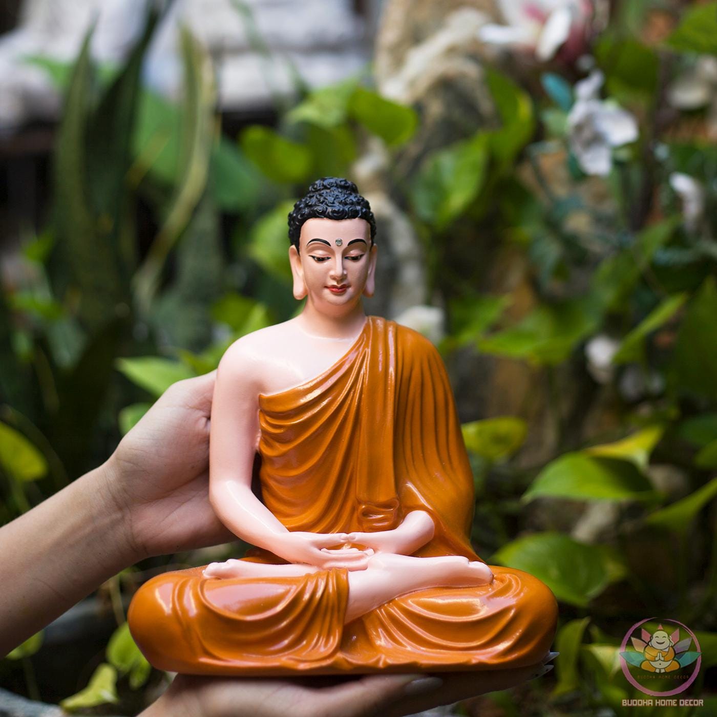 9.4-inch Buddha Statue in Meditation Pose—Yellow Robe Resin Sculpture for Zen Home Decor