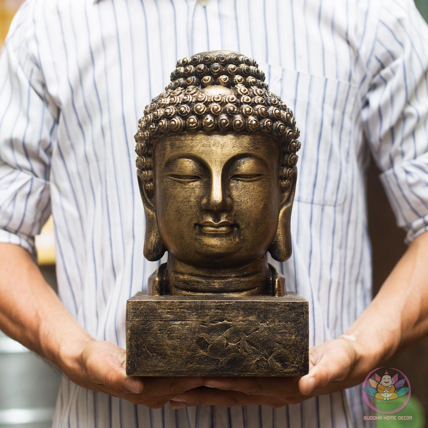 Buddha Head Sculpture – Meditative Zen Decor, 11.8/15.7/19.6 inches - Stone Finish Buddhist Statue for Home, Altar, Garden, Gift