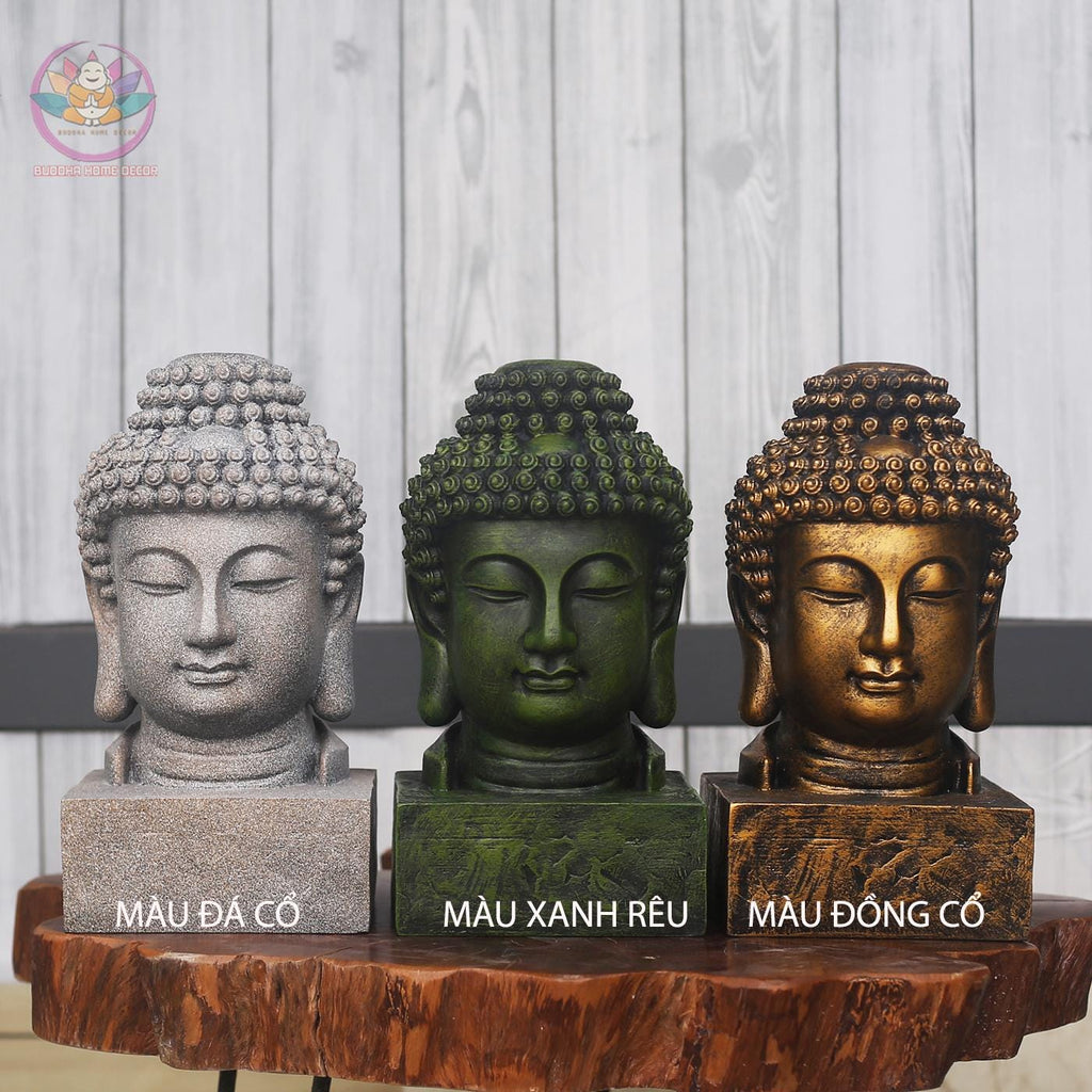Buddha Head Sculpture – Meditative Zen Decor, 11.8/15.7/19.6 inches - Stone Finish Buddhist Statue for Home, Altar, Garden, Gift