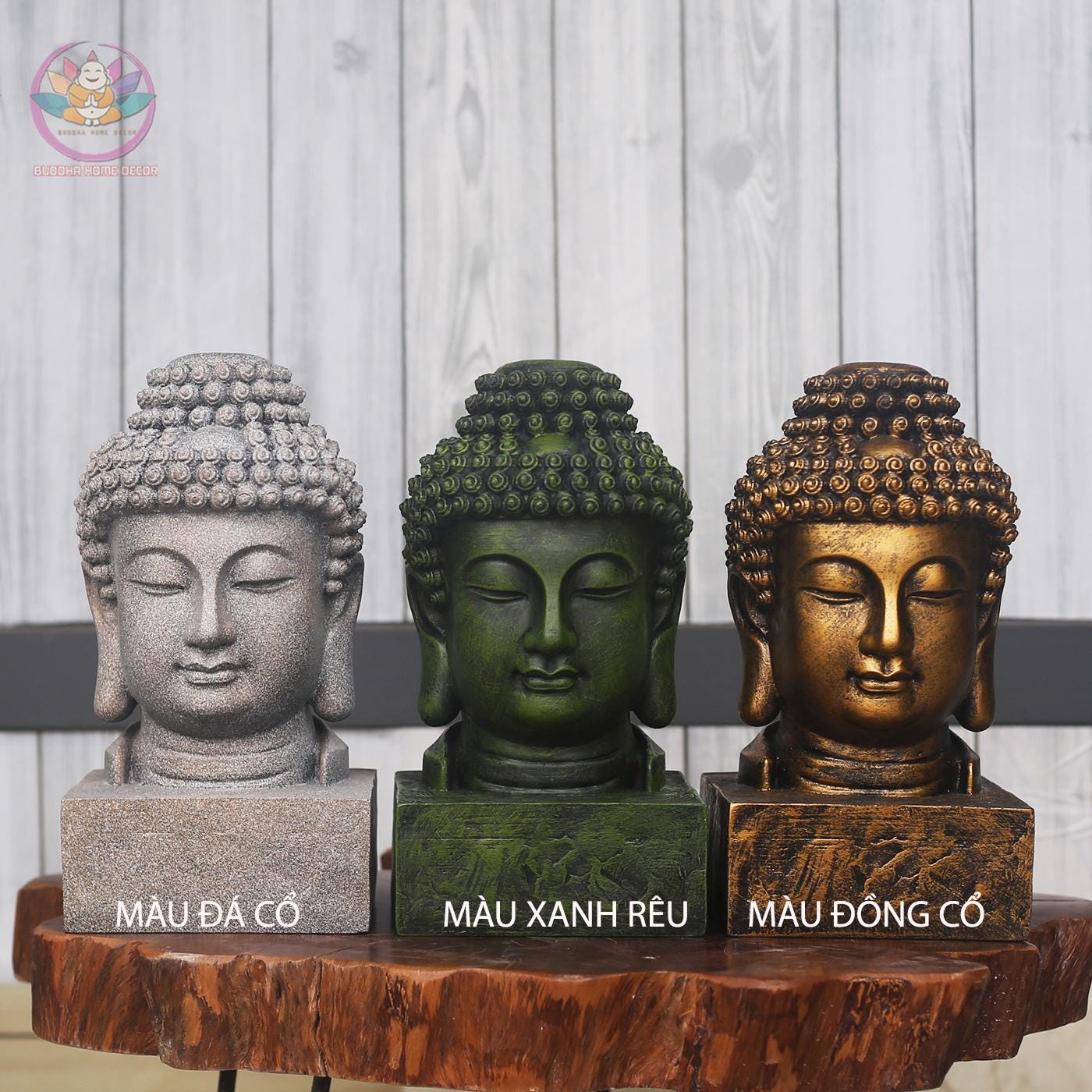 Buddha Head Sculpture – Meditative Zen Decor, 11.8/15.7/19.6 inches - Stone Finish Buddhist Statue for Home, Altar, Garden, Gift