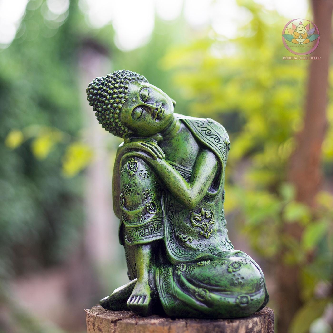 Relaxed Buddha Statue - Resting Buddha Sculpture – 9 inch (23cm) | Old Bronze Finish | Handcrafted Zen Home Decor