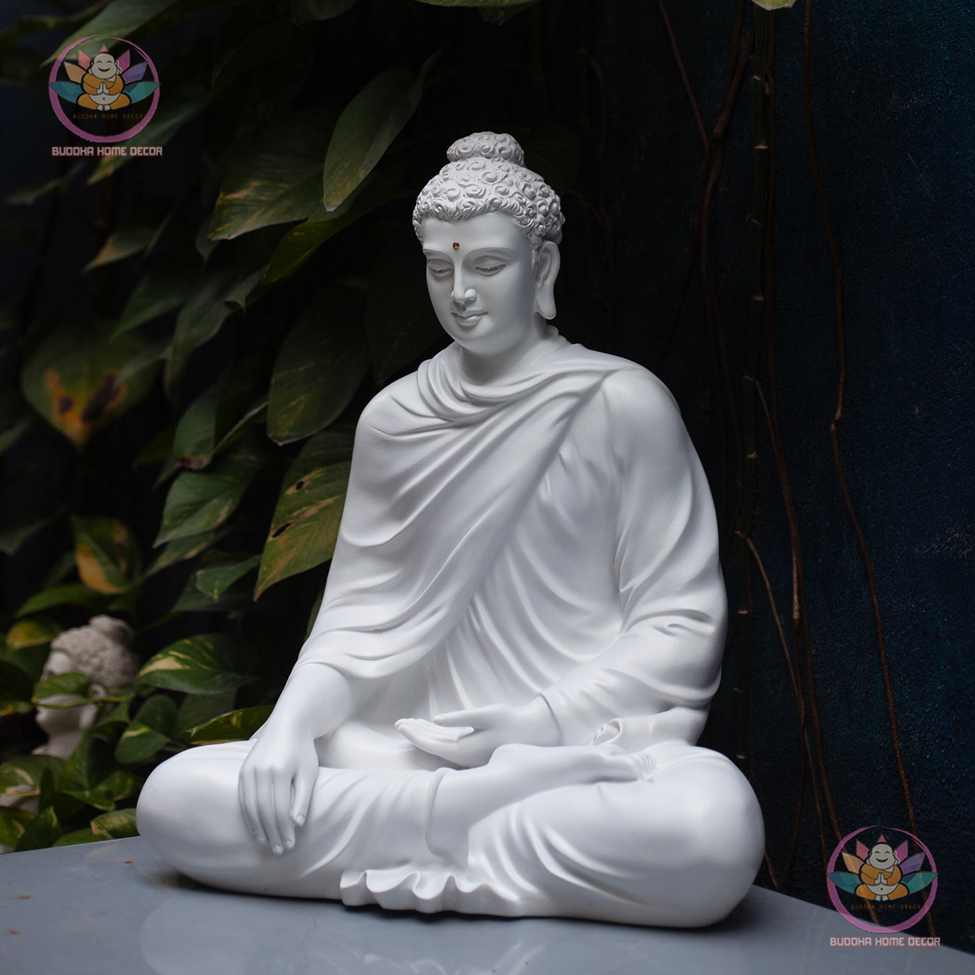 Large White Buddha Statue 19.7" (50cm) | Meditating Shakyamuni Buddha | Resin & Stone Powder