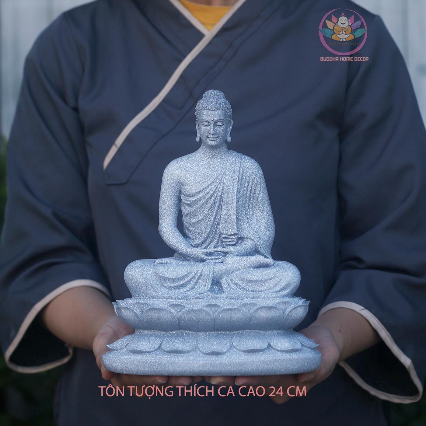 Shakyamuni Buddha Statue – 9.5 inches (24cm) Gold Robe Enlightenment Sculpture | Meditation Room Decor | Resin & Stone Powder