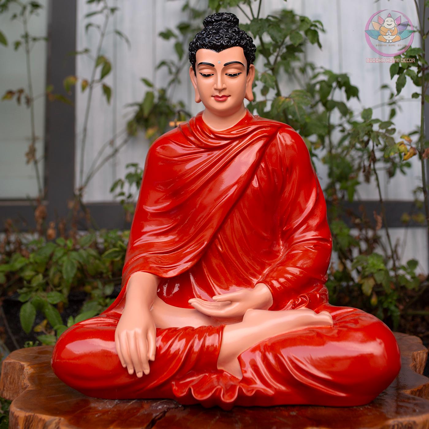 Red Robe Buddha Statue – (19.7/14.6/9.4) inches Handmade Meditation Sculpture for Zen Altar or Asian Decor