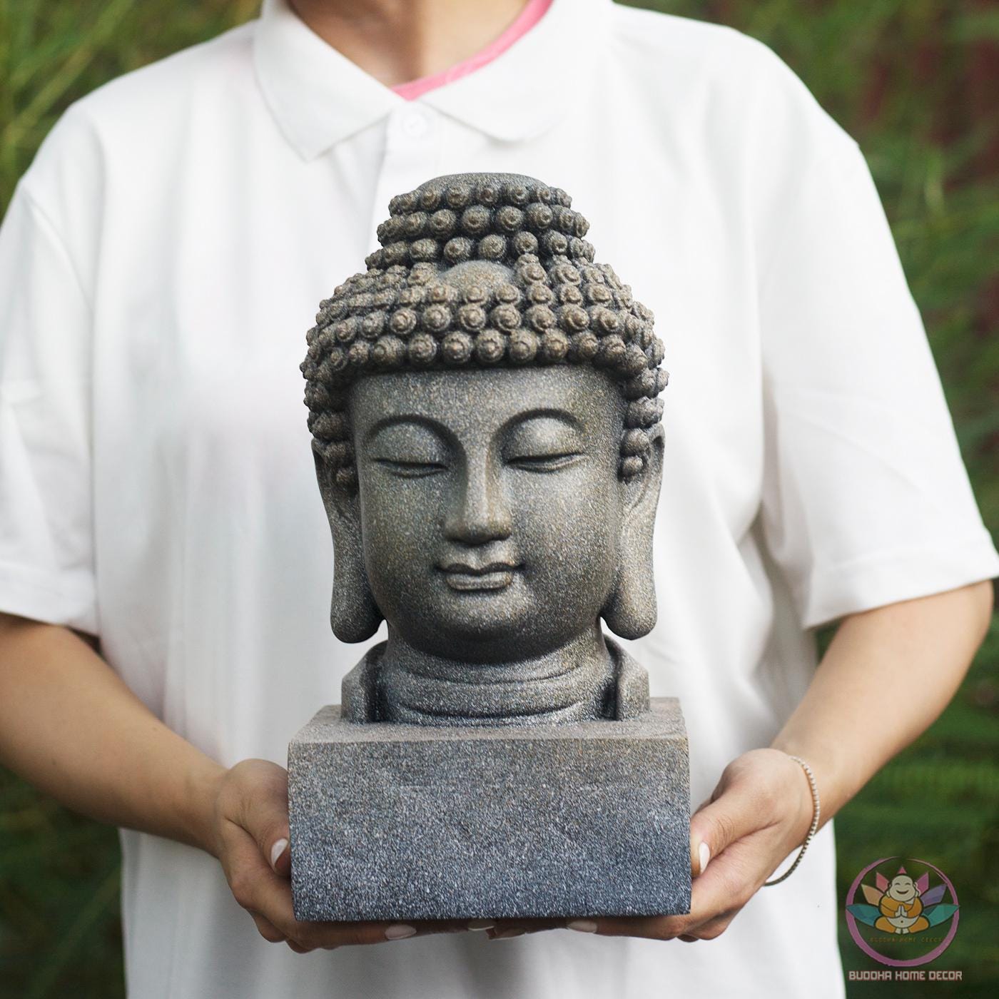 Buddha Head Sculpture – Meditative Zen Decor, 11.8/15.7/19.6 inches - Stone Finish Buddhist Statue for Home, Altar, Garden, Gift