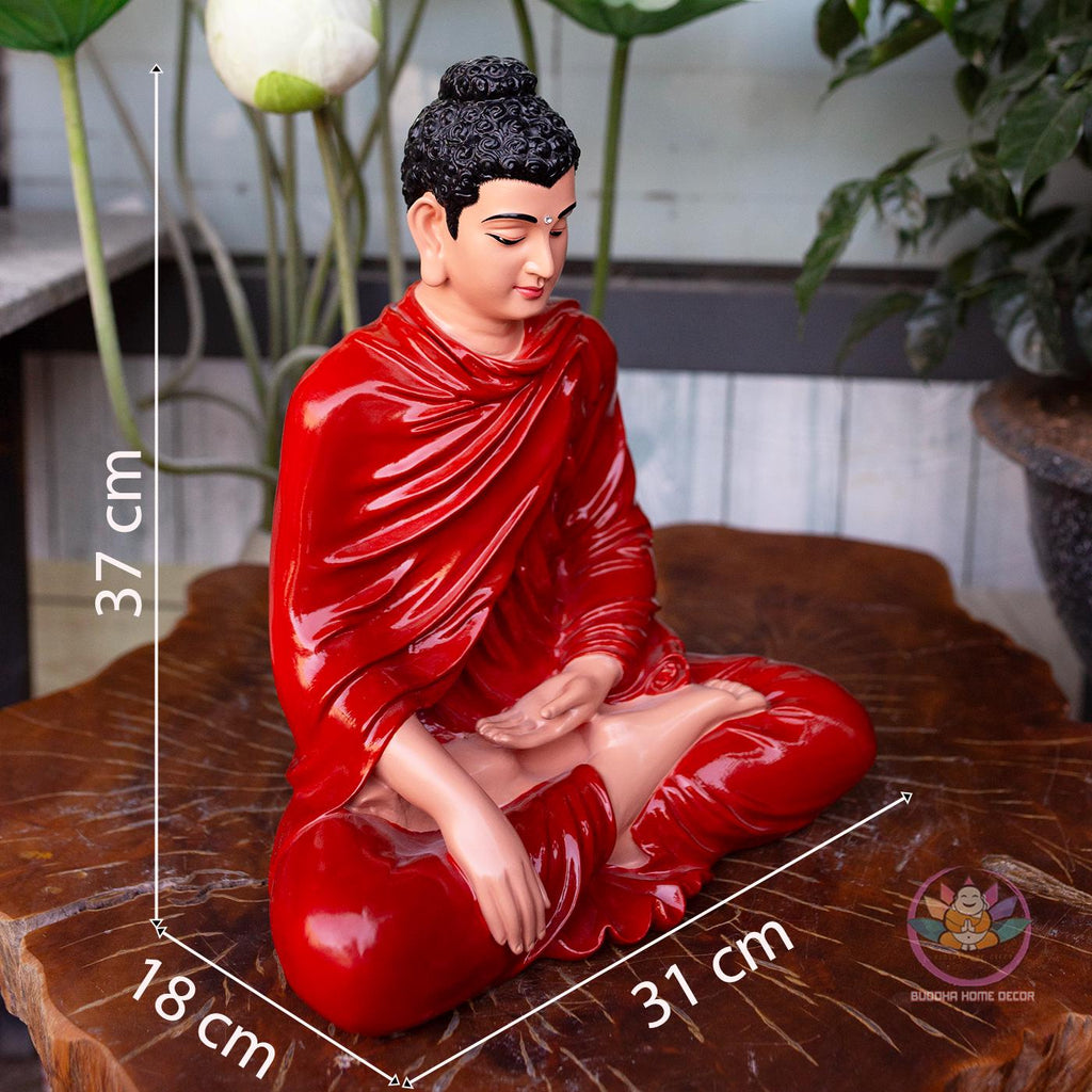 Red Robe Buddha Statue – (19.7/14.6/9.4) inches Handmade Meditation Sculpture for Zen Altar or Asian Decor