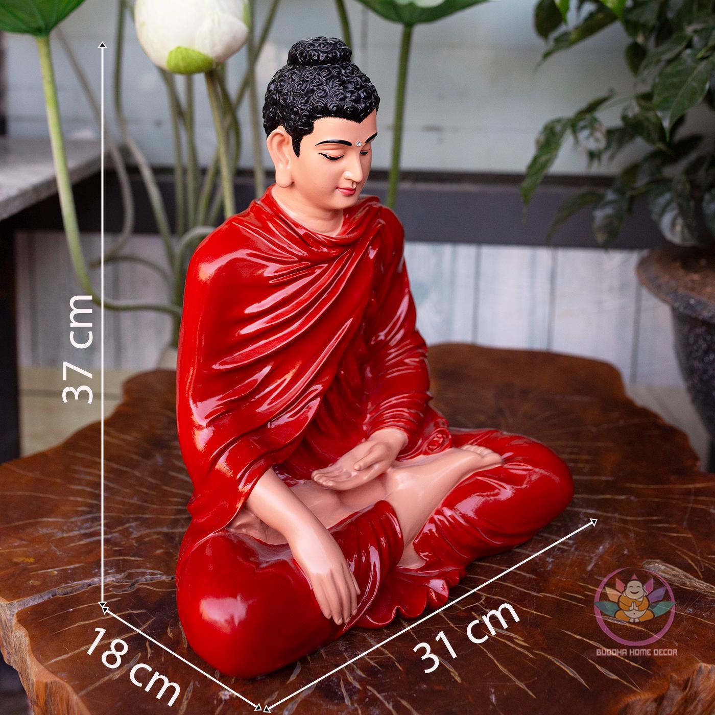 Red Robe Buddha Statue – (19.7/14.6/9.4) inches Handmade Meditation Sculpture for Zen Altar or Asian Decor