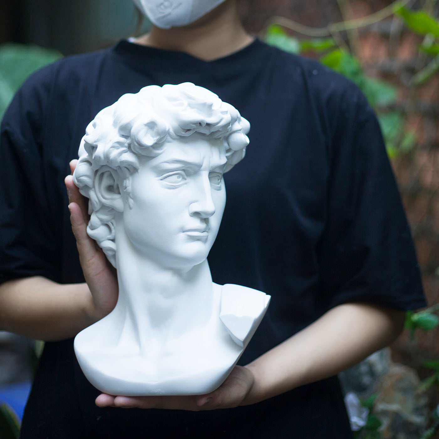 David Bust Sculpture with Greek Column Pedestal – Michelangelo Inspired Plaster Statue – Classical Home Decor – Art Studio Accent