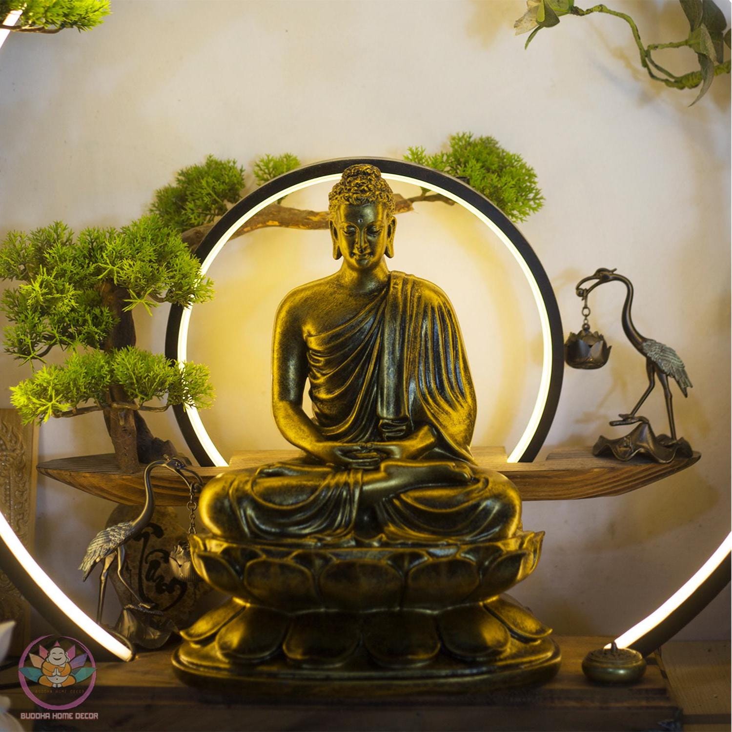 Shakyamuni Buddha Statue – Enlightened One in Meditation on Lotus Throne (12.6 inches) - Zen Home Altar Decor, Spiritual Room Decoration