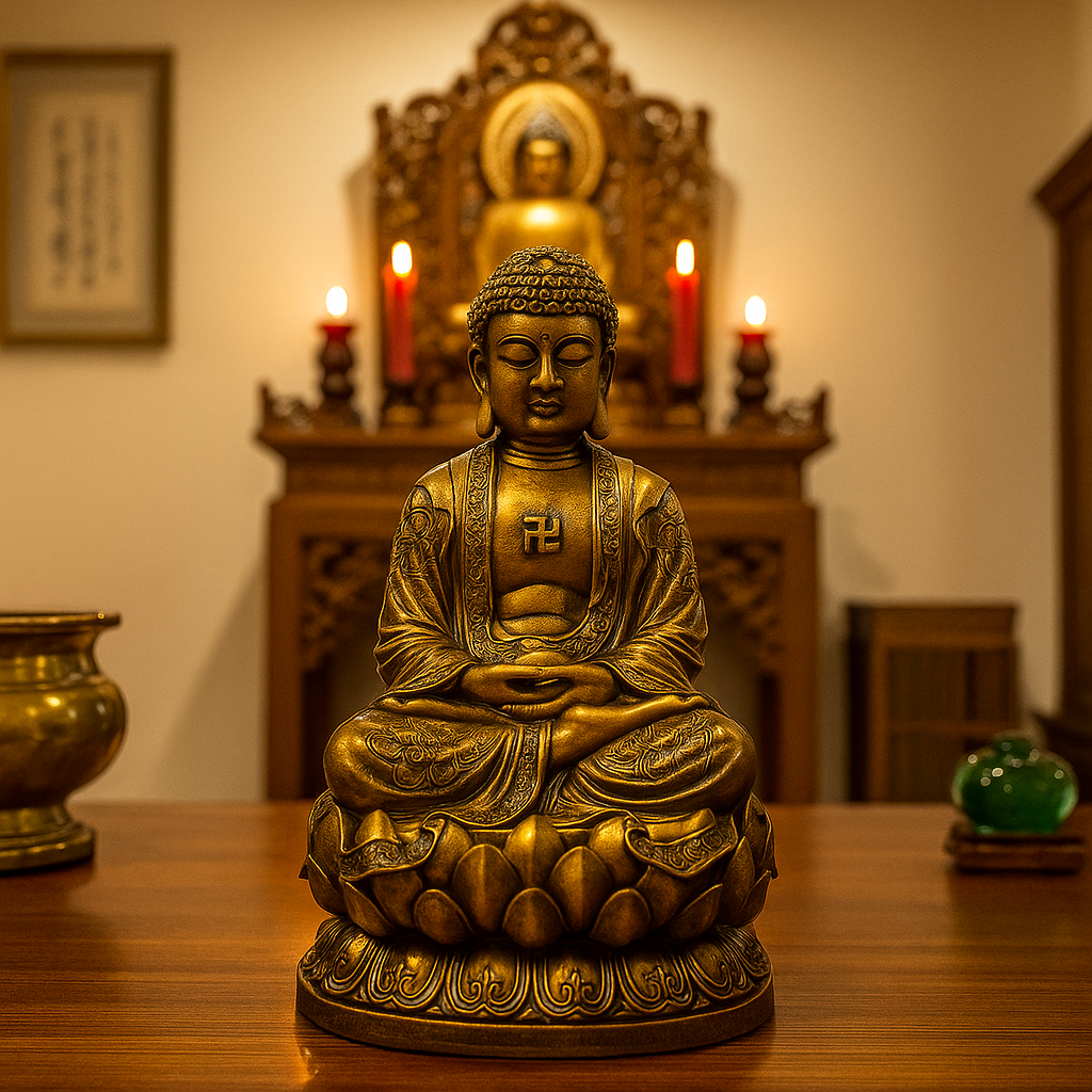 Amitabha Buddha Statue – Antique Bronze Resin Sculpture – Zen Meditation Decor, Buddhist Altar Ornament, Spiritual Gift