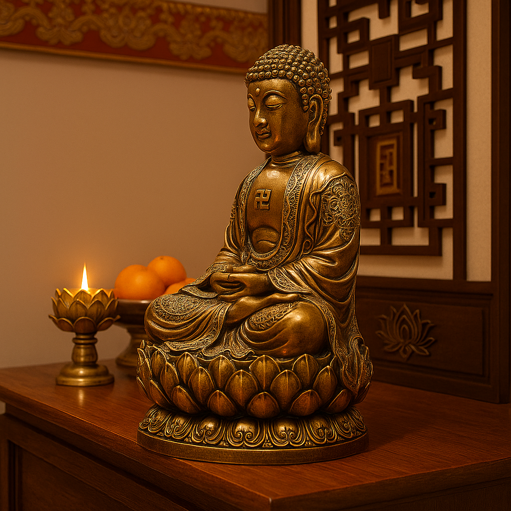 Amitabha Buddha Statue – Antique Bronze Resin Sculpture – Zen Meditation Decor, Buddhist Altar Ornament, Spiritual Gift