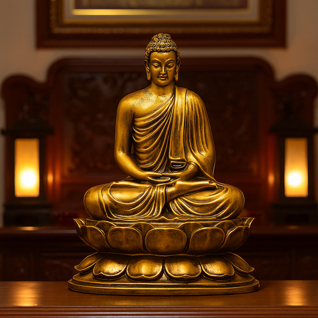Shakyamuni Buddha Statue – Antique Bronze Resin Sculpture – Zen Meditation Decor, Buddhist Altar Ornament, Spiritual Gift