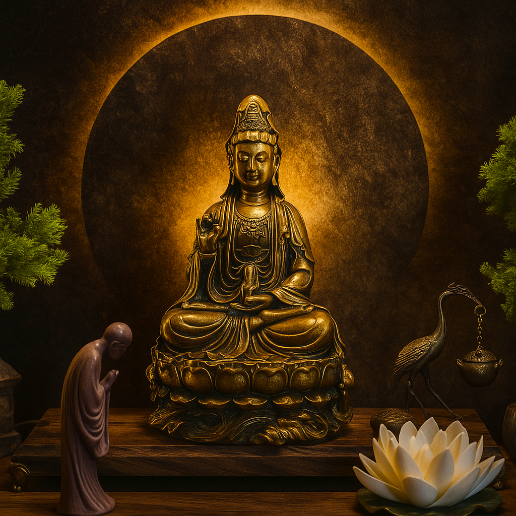 Gray Guanyin Statue 11.8” | Kuan Yin Goddess of Mercy Figurine | Resin Sculpture for Altar, Zen Home, Meditation, Spiritual Gift