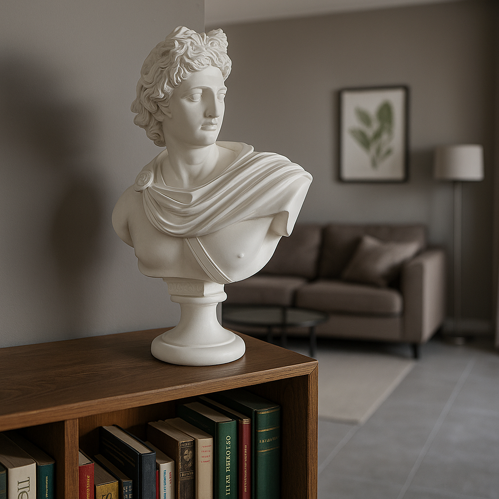 Apollo Bust Statue 13.8" – Greek God Composite Sculpture, Classical Greek Mythology Art Decor