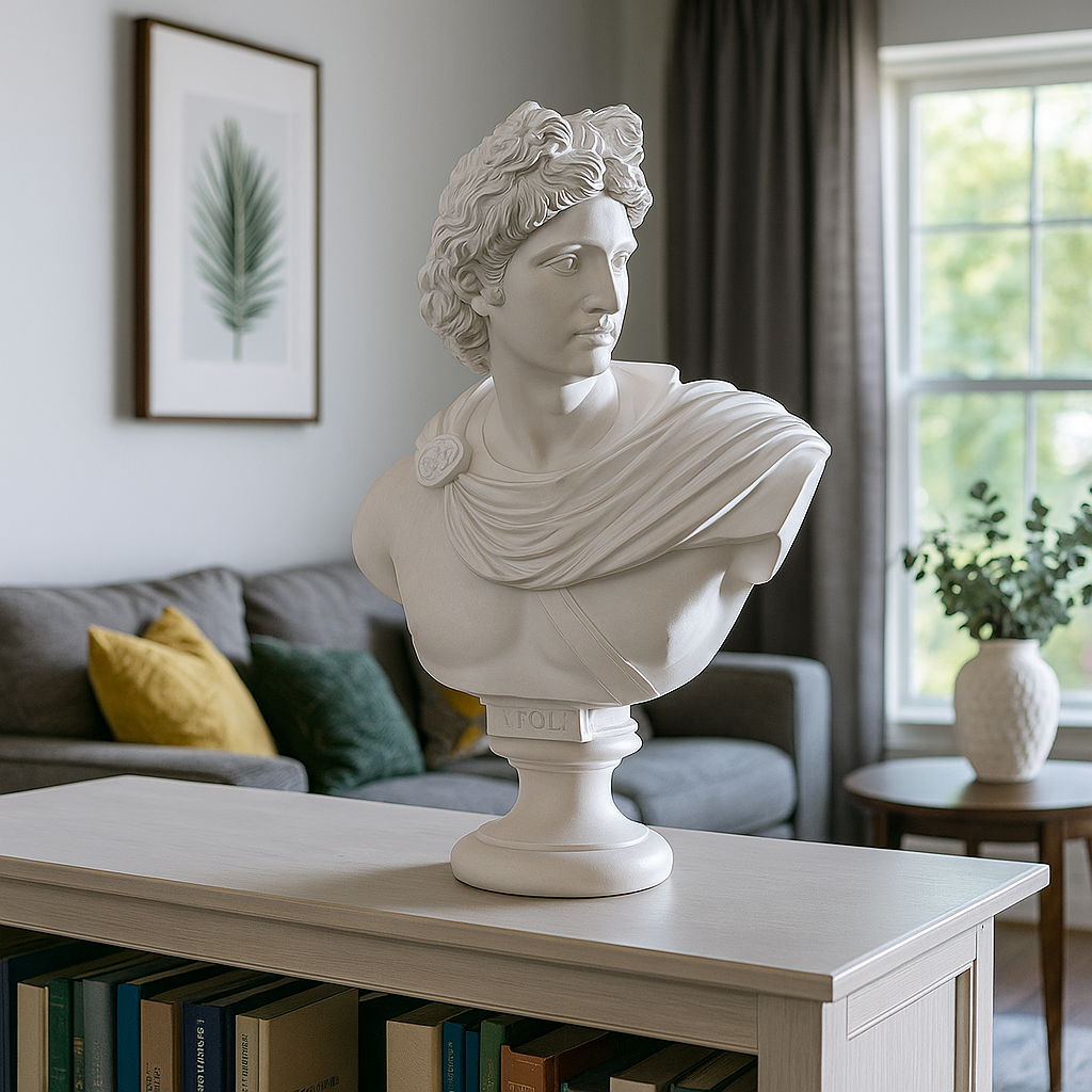 Apollo Bust Statue 13.8" – Greek God Composite Sculpture, Classical Greek Mythology Art Decor