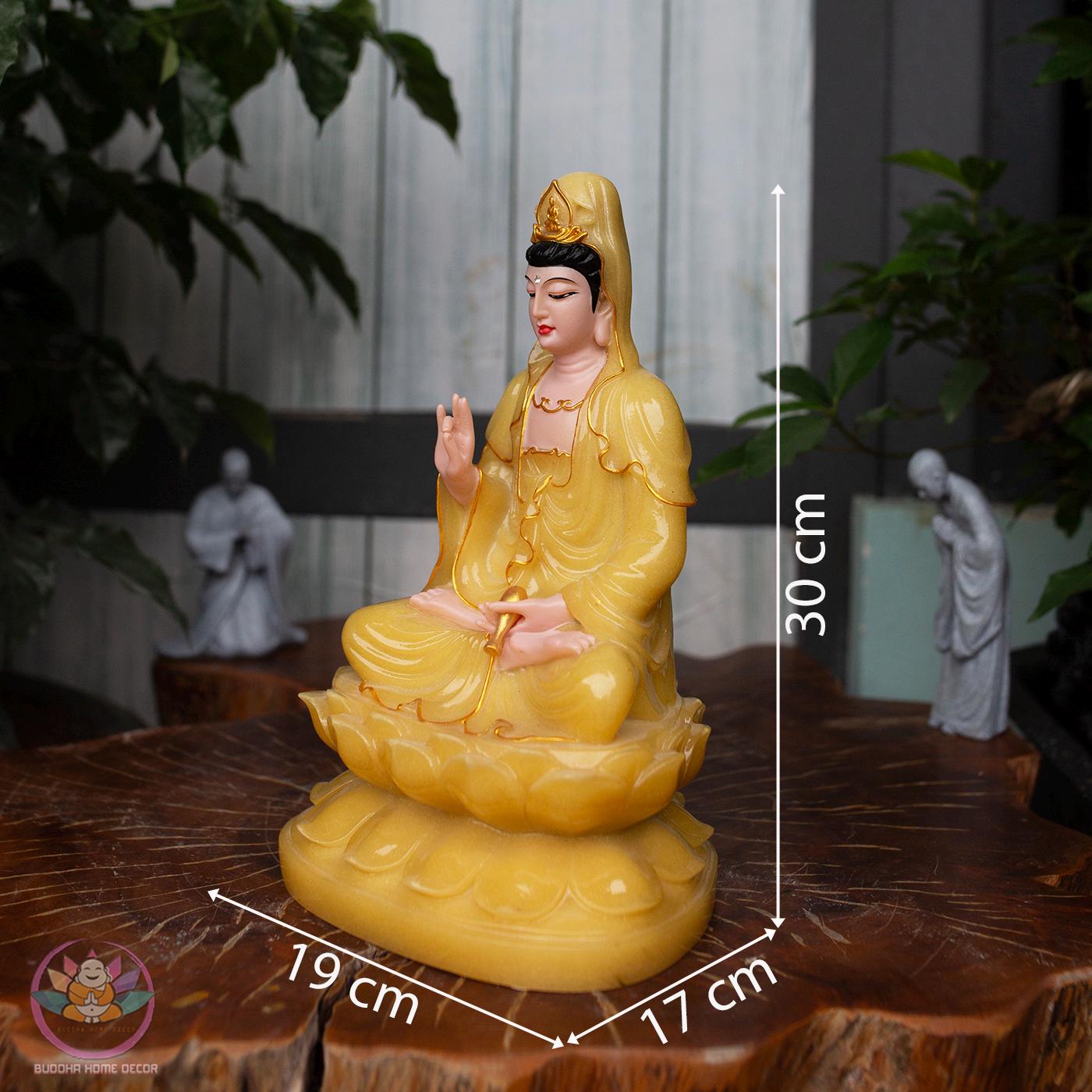 Amitabha Buddha, Avalokiteshvara & Kṣitigarbha Bodhisattva Statue Set – Premium Yellow Quartz Stone Powder (12.6 inches)