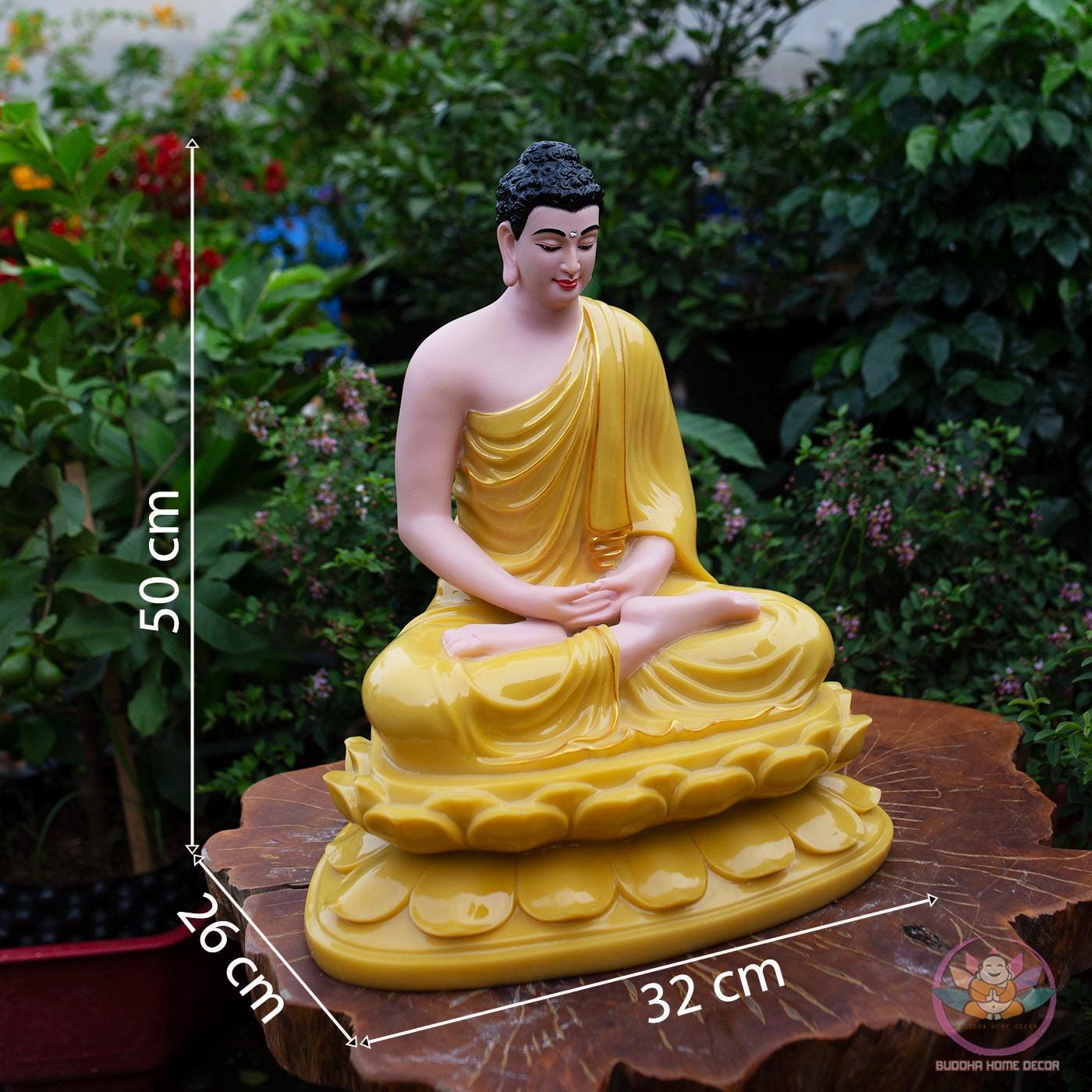 Shakyamuni Buddha Statue – 19.7 inch (50cm) | Yellow Quartz Stone Finish | Meditation & Enlightenment Decor