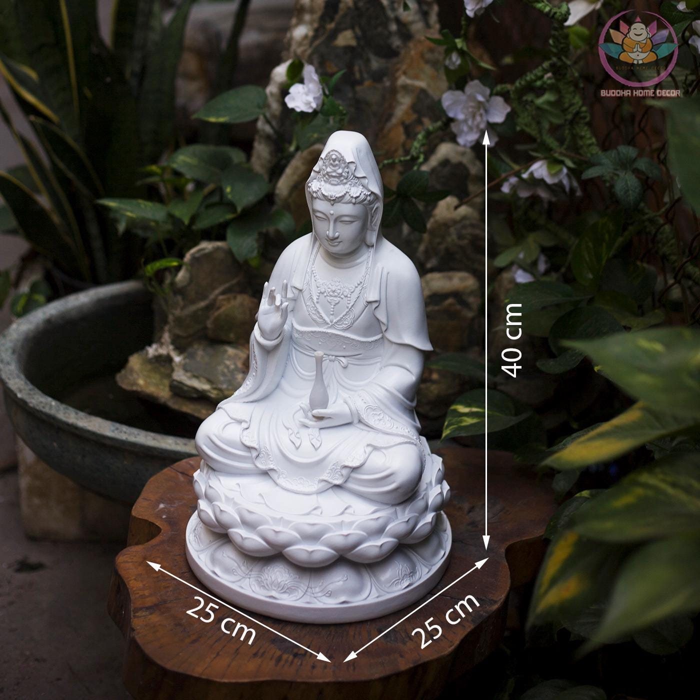Kwan Yin Statue – Seated Bodhisattva of Compassion on Lotus Base (15.7 inches)