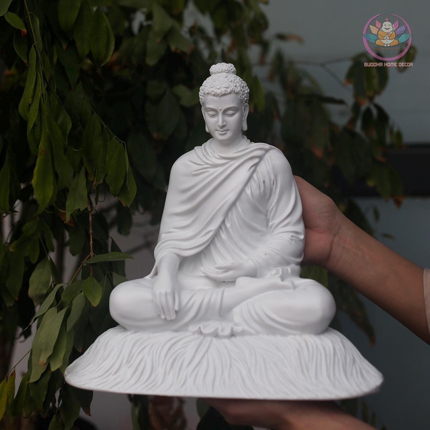 Shakyamuni Buddha Statue – 11.8 inch (30cm) – Seated on Grass Base | Yellow Robe | Mindfulness Decor