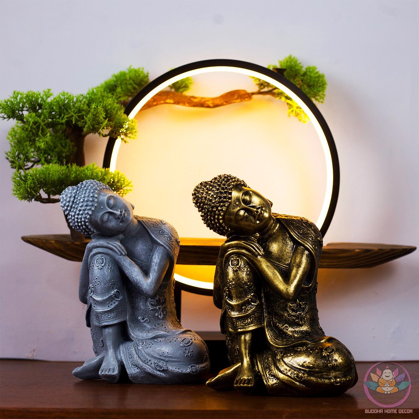 Relaxed Buddha Statue - Resting Buddha Sculpture – 9 inch (23cm) | Old Bronze Finish | Handcrafted Zen Home Decor