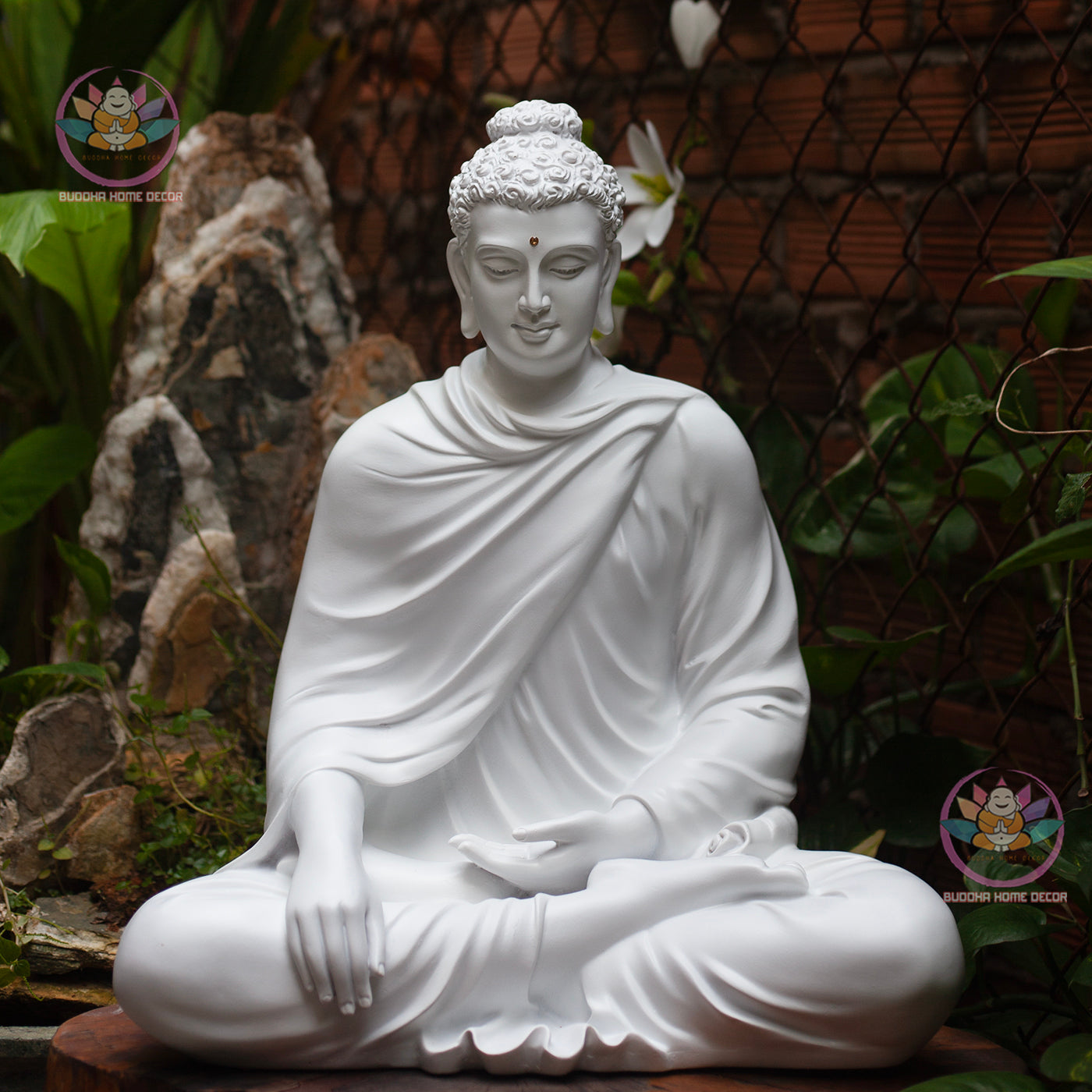Large White Buddha Statue 19.7" (50cm) | Meditating Shakyamuni Buddha | Resin & Stone Powder