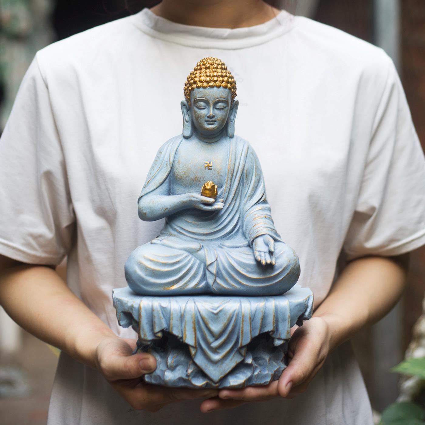 Amitabha Buddha Statue – Resin Prosperity Buddha Figurine – Feng Shui Abundance Sculpture for Altar or Home Decor