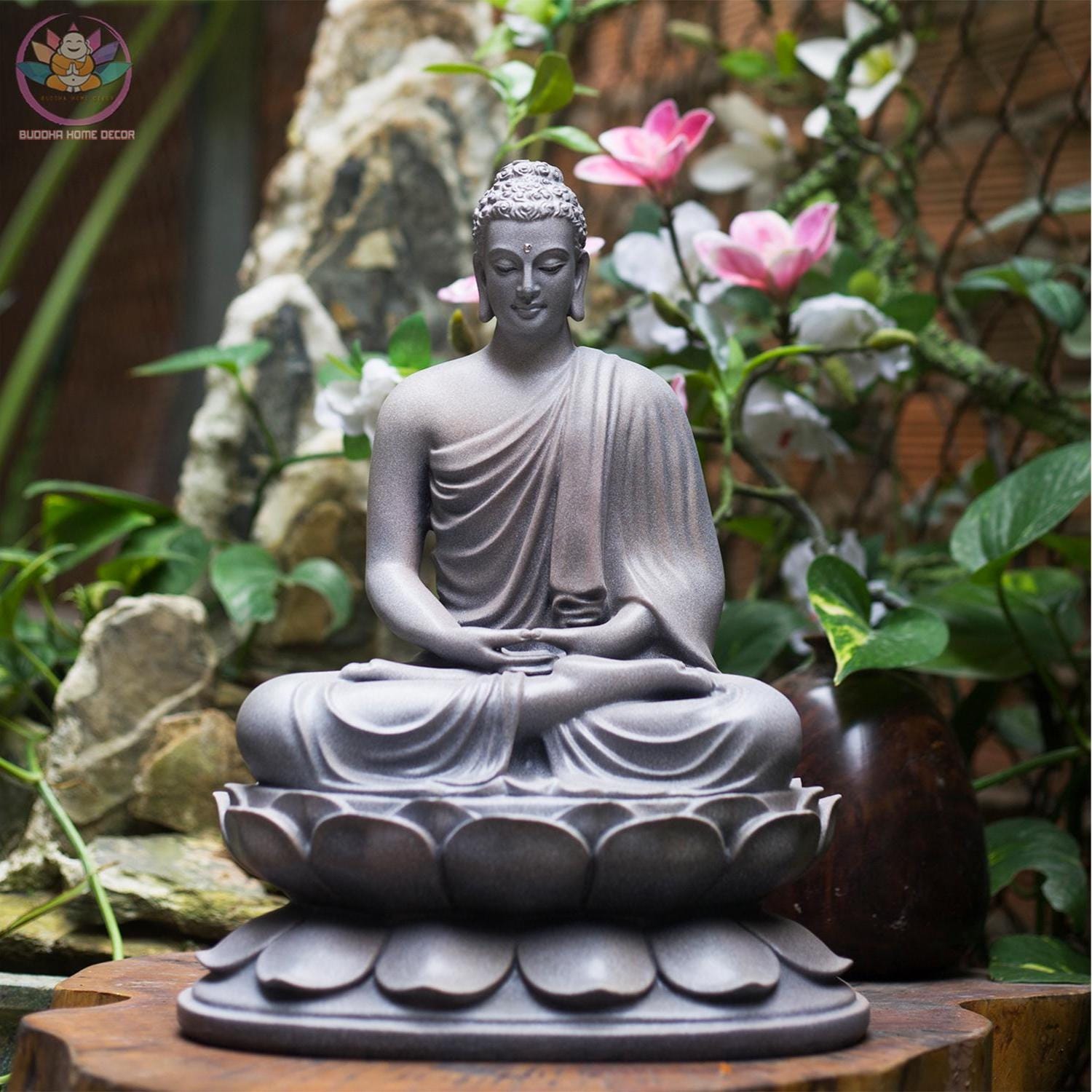 Shakyamuni Buddha Statue – Enlightened One in Meditation on Lotus Throne (12.6 inches) - Zen Home Altar Decor, Spiritual Room Decoration