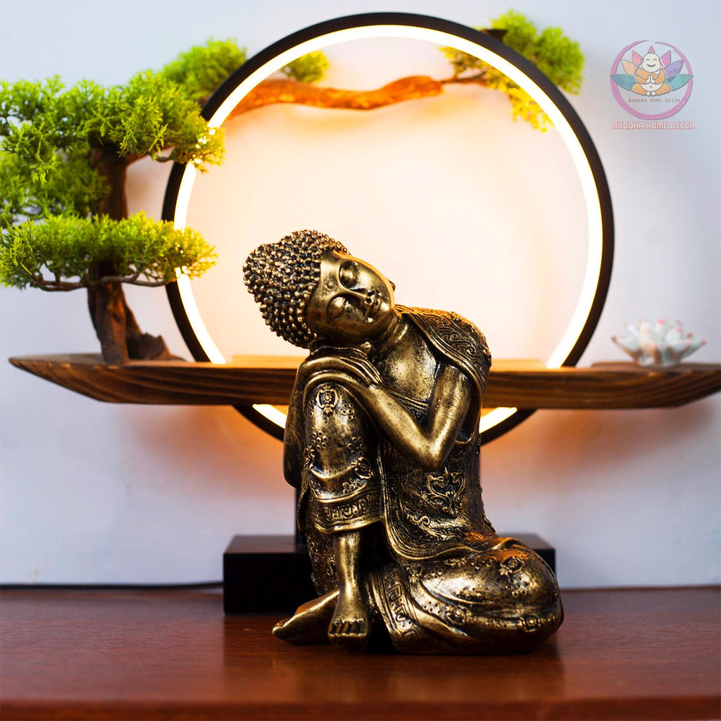 Relaxed Buddha Statue - Resting Buddha Sculpture – 9 inch (23cm) | Old Bronze Finish | Handcrafted Zen Home Decor