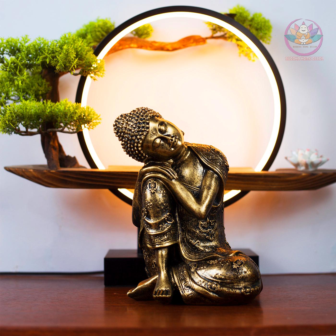 Relaxed Buddha Statue - Resting Buddha Sculpture – 9 inch (23cm) | Old Bronze Finish | Handcrafted Zen Home Decor