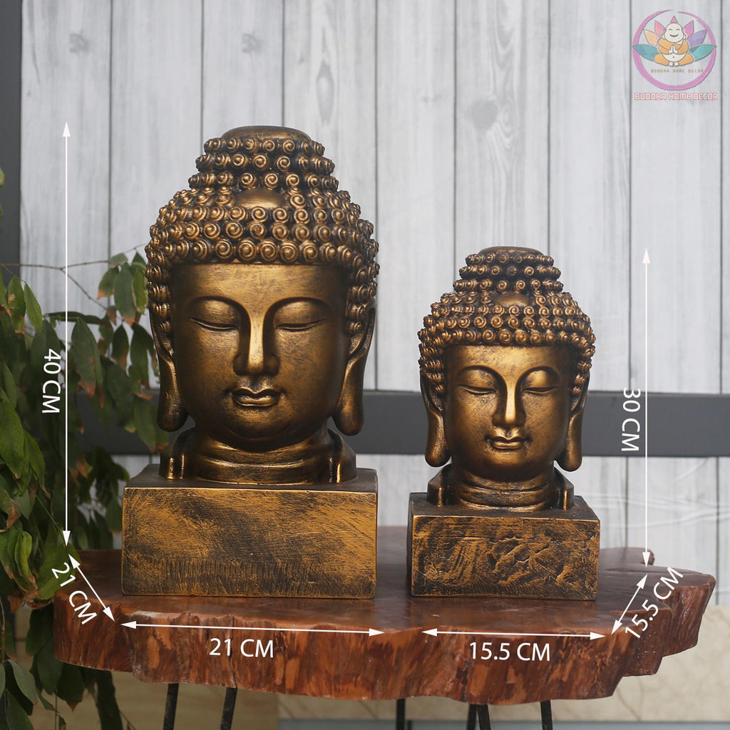 Buddha Head Sculpture – Meditative Zen Decor, 11.8/15.7/19.6 inches - Stone Finish Buddhist Statue for Home, Altar, Garden, Gift