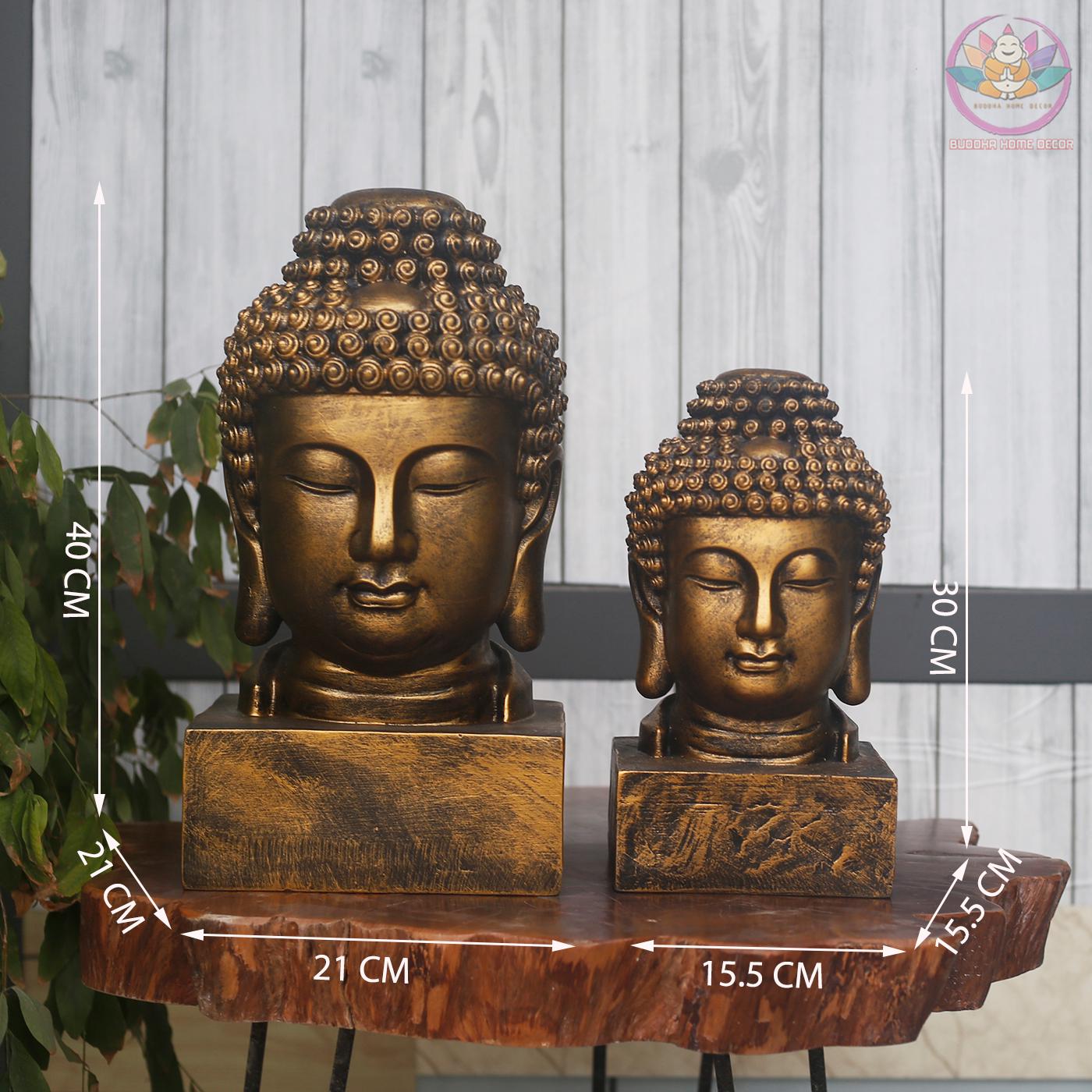 Buddha Head Sculpture – Meditative Zen Decor, 11.8/15.7/19.6 inches - Stone Finish Buddhist Statue for Home, Altar, Garden, Gift