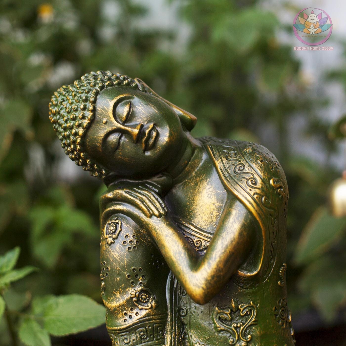 Relaxed Buddha Statue - Resting Buddha Sculpture – 9 inch (23cm) | Old Bronze Finish | Handcrafted Zen Home Decor