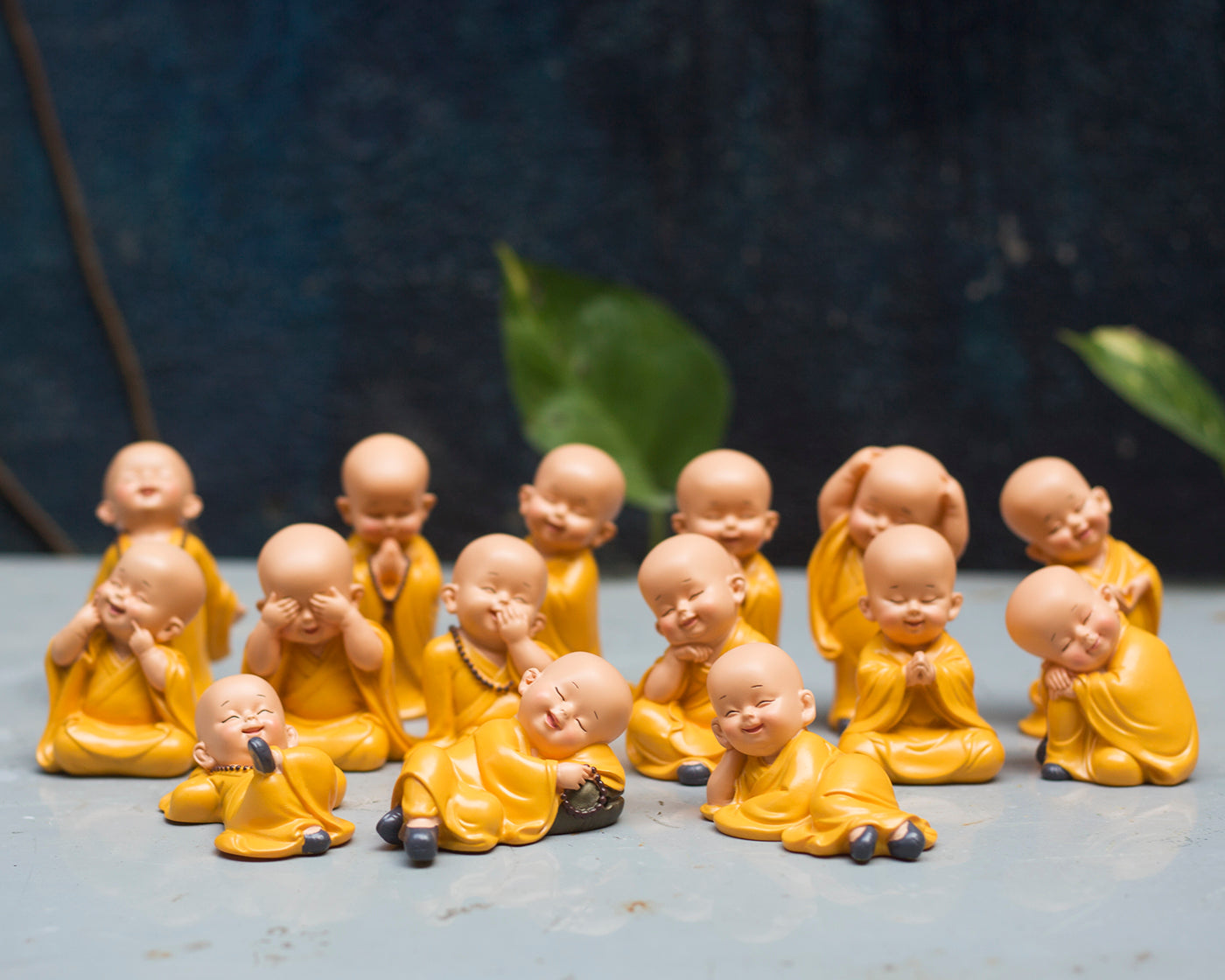 Cute Monk Figurines Set – 8cm Mini Buddha Novice Monks in Yellow Robes | Zen Home & Desk Decor