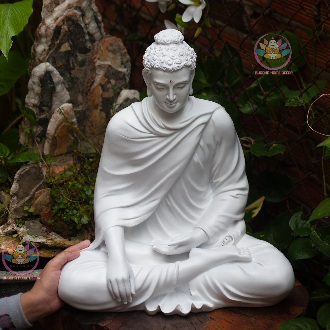 Large White Buddha Statue 19.7" (50cm) | Meditating Shakyamuni Buddha | Resin & Stone Powder