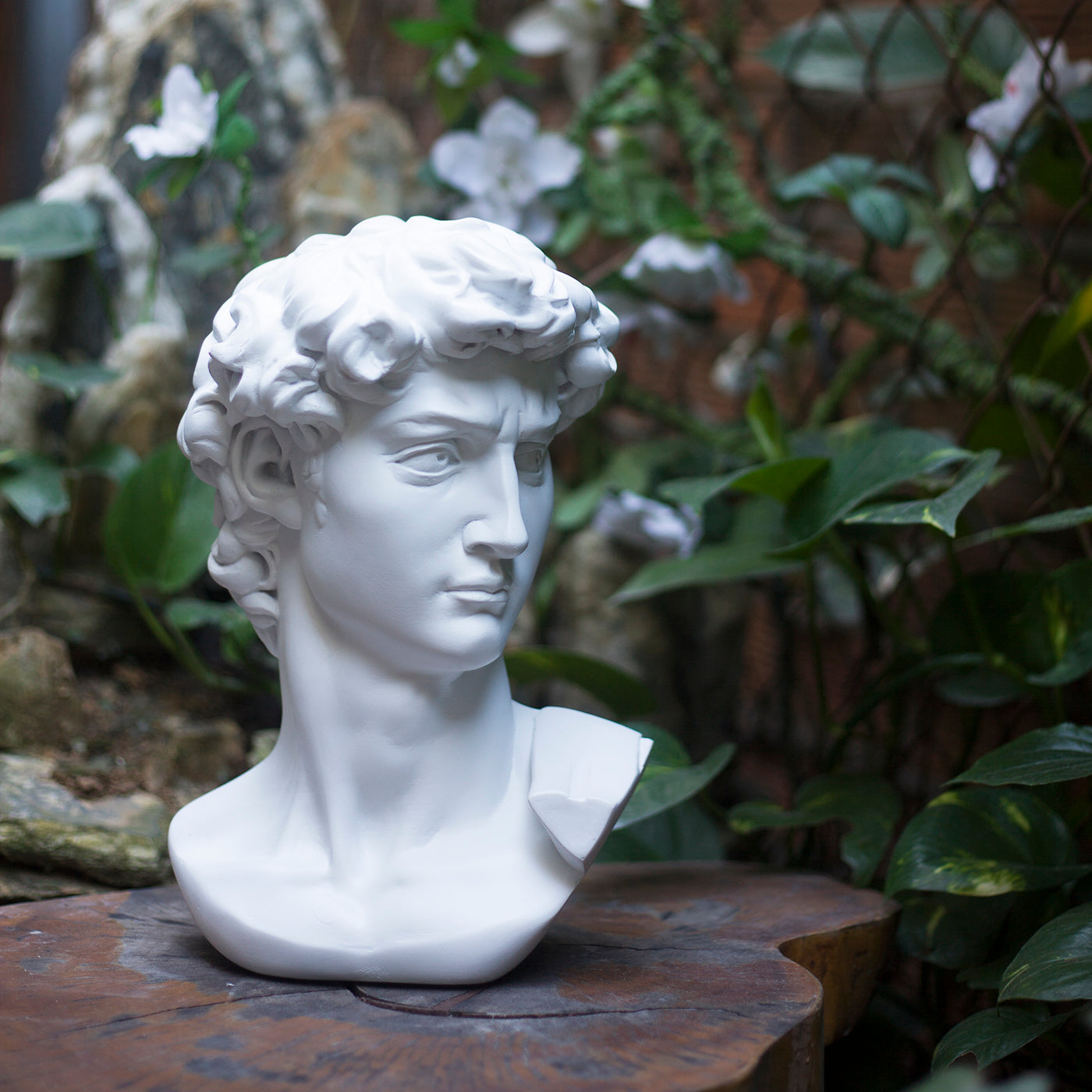 David Bust Sculpture with Greek Column Pedestal – Michelangelo Inspired Plaster Statue – Classical Home Decor – Art Studio Accent