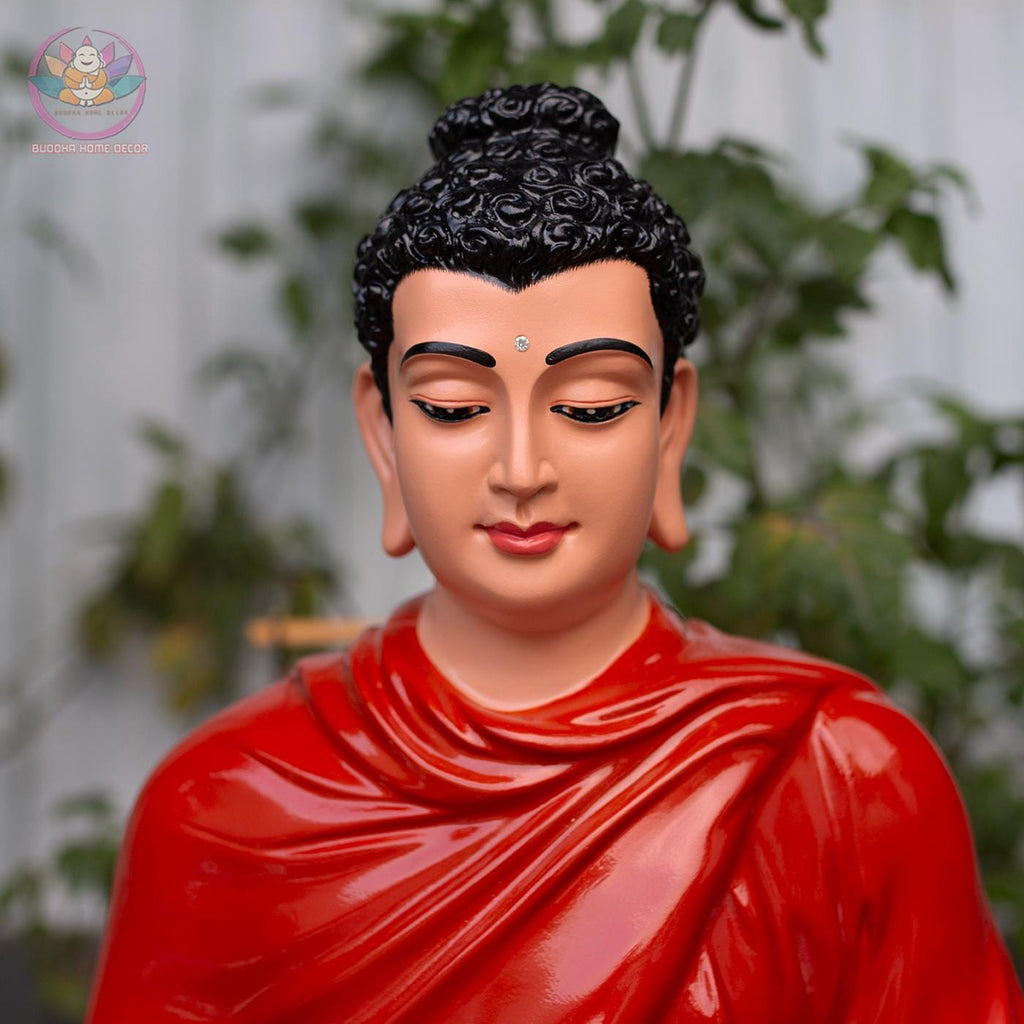 Red Robe Buddha Statue – (19.7/14.6/9.4) inches Handmade Meditation Sculpture for Zen Altar or Asian Decor