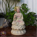 11.8 inches Ksitigarbha Bodhisattva Statue – Seated on Lotus, Stone-Finished, Buddhist Home Decor, Dharma Protector Sculpture