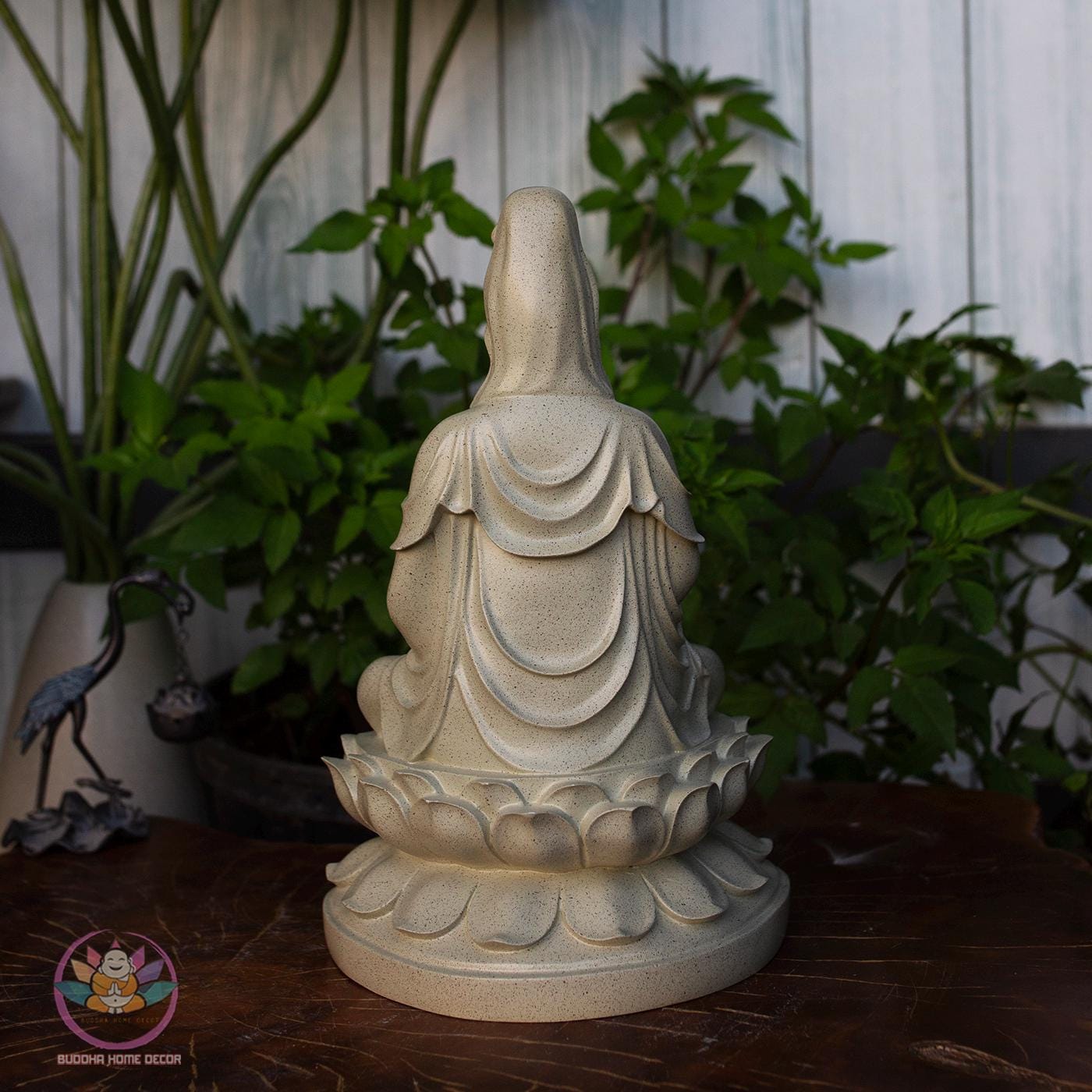Guanyin Buddha Statue – 11.8 inches (30cm) Resin Stone Powder Sculpture | Compassion Kwan Yin Figurine | Home Altar Decor
