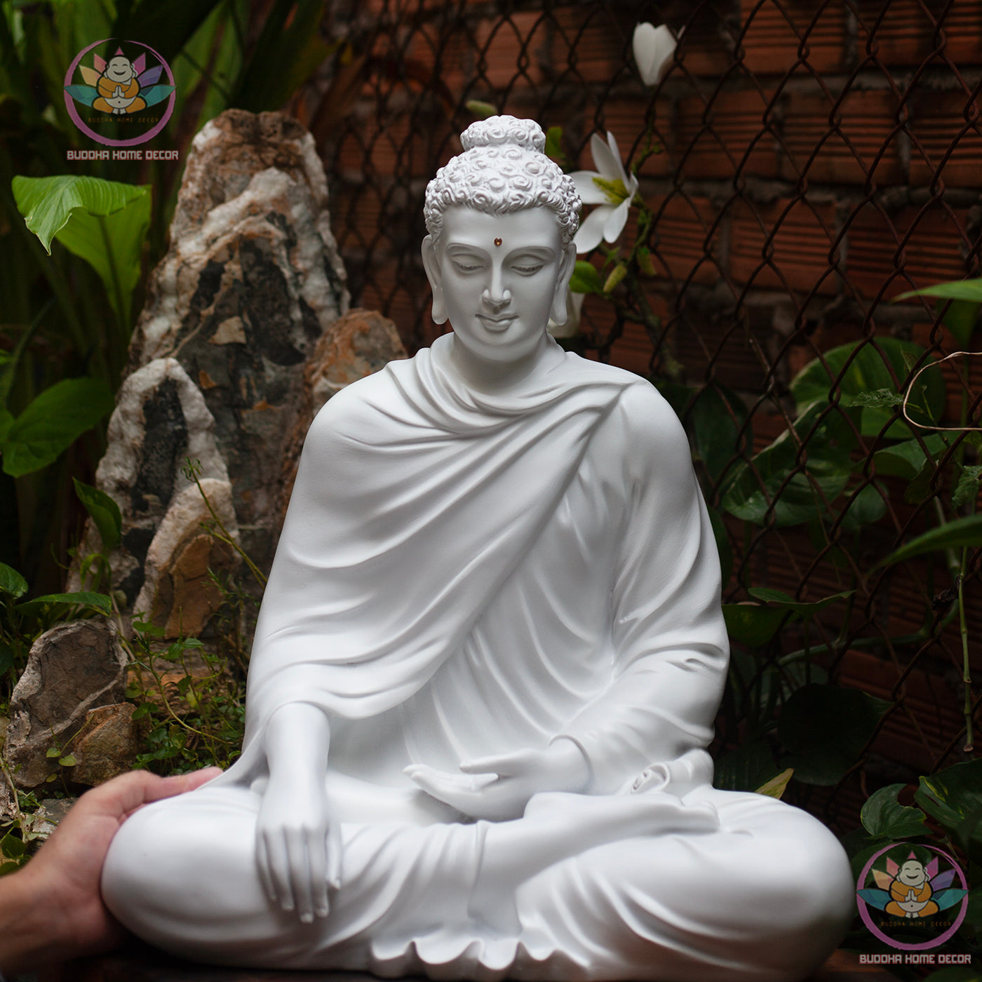 Large White Buddha Statue 19.7" (50cm) | Meditating Shakyamuni Buddha | Resin & Stone Powder