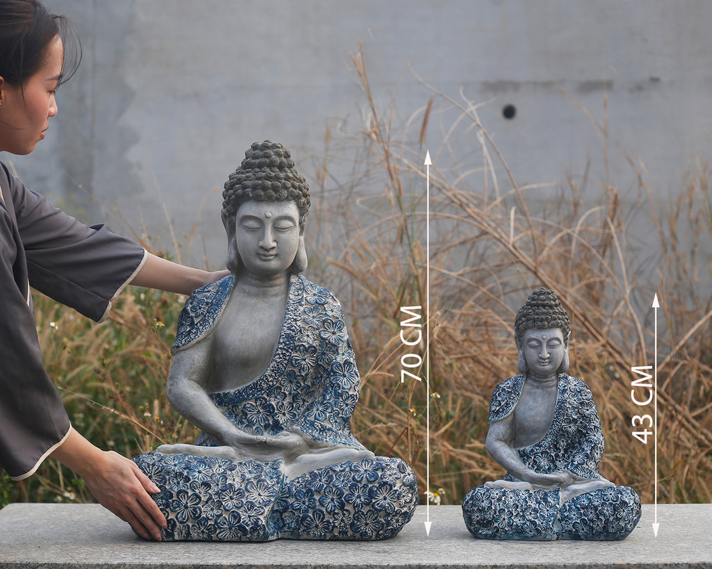 Hand-Painted Buddha Statue – Floral Robe Design | Shakyamuni Sculpture | Artisan Buddhist Decor | Vietnamese Handmade | 3D Printed Base