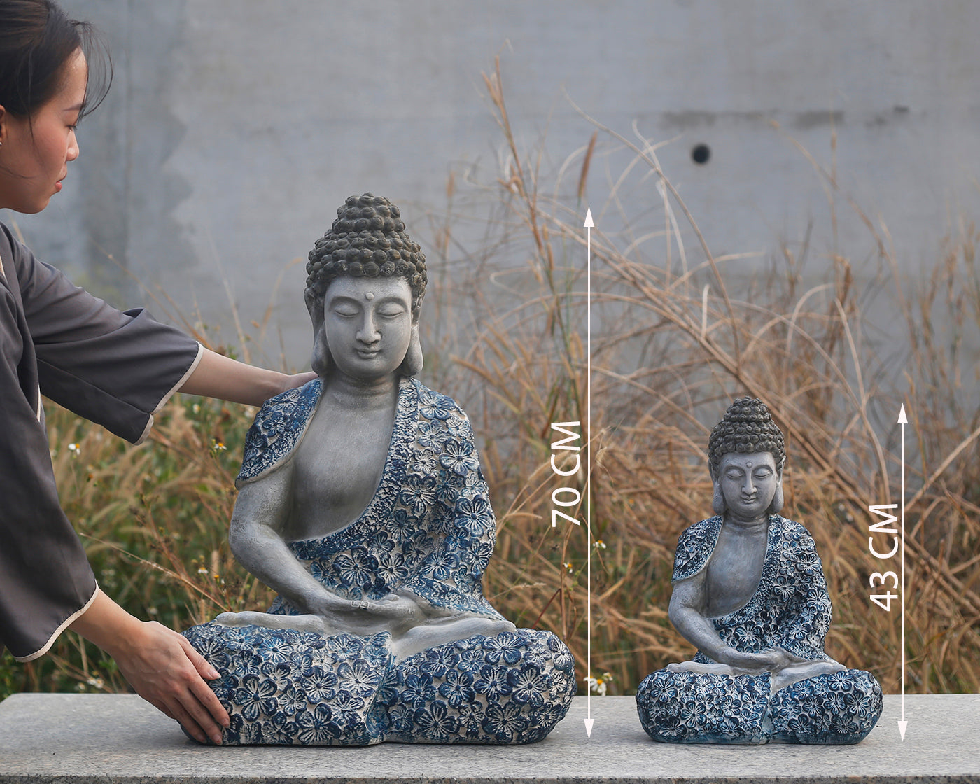 Hand-Painted Buddha Statue – Floral Robe Design | Shakyamuni Sculpture | Artisan Buddhist Decor | Vietnamese Handmade | 3D Printed Base