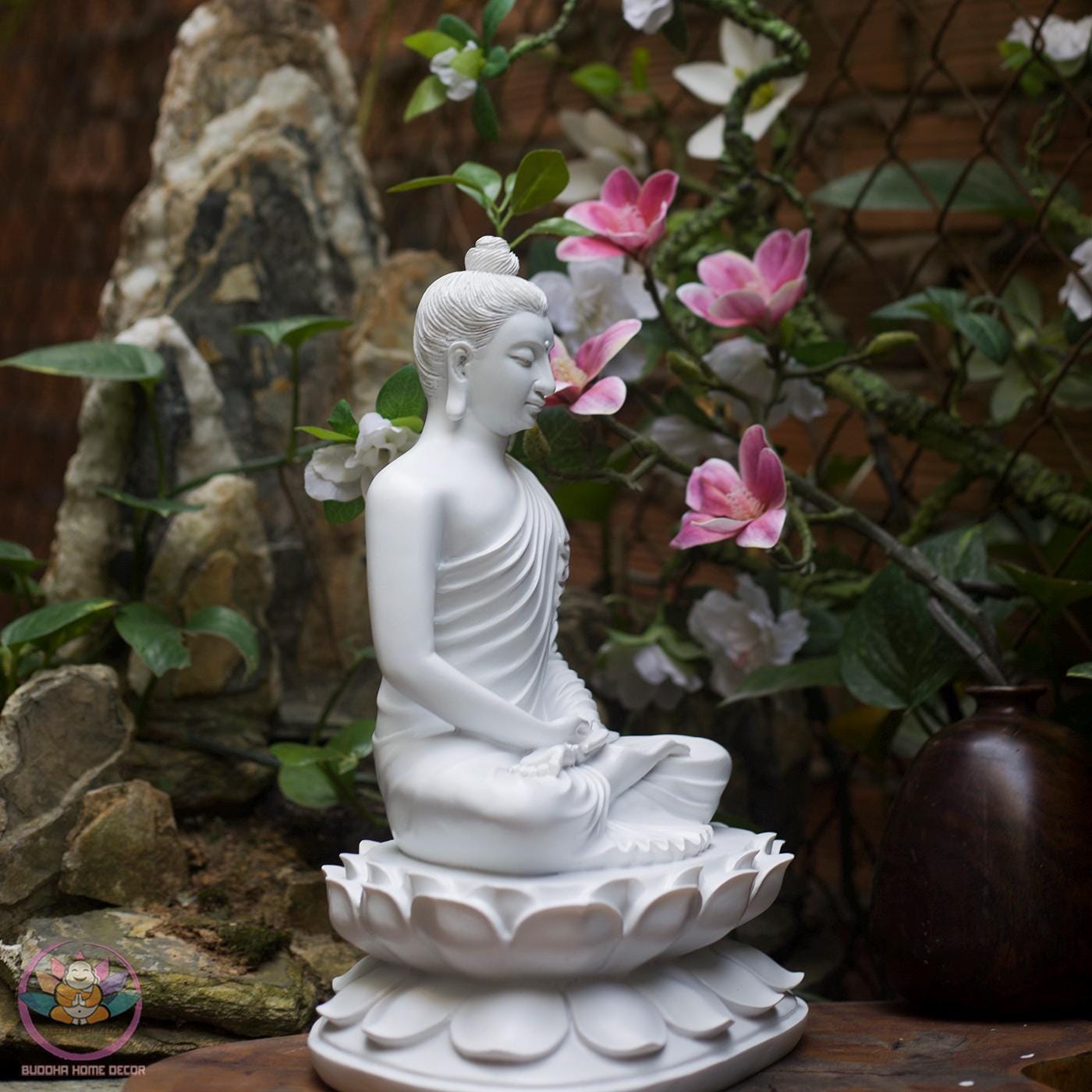 Shakyamuni Buddha Statue – Seated in Meditation on Lotus Base (13.8 inches) - Handcrafted Meditation Decor for Home Altar