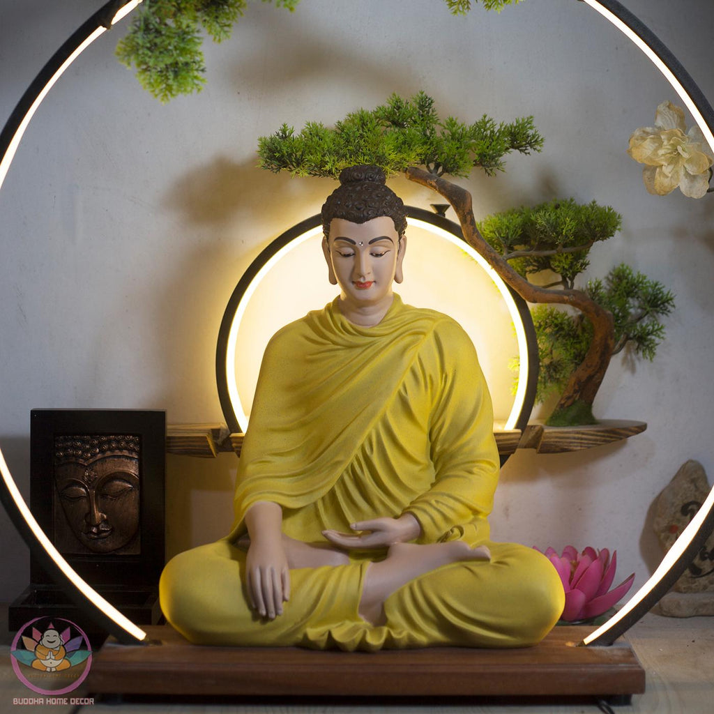 Gold Seated Buddha Statue 14.5 inches - Handcrafted Meditation Decor for Home Altar, Mindfulness Gift, Spiritual Sculpture