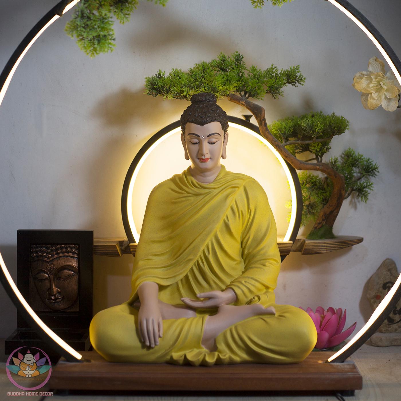Gold Seated Buddha Statue 14.5 inches - Handcrafted Meditation Decor for Home Altar, Mindfulness Gift, Spiritual Sculpture