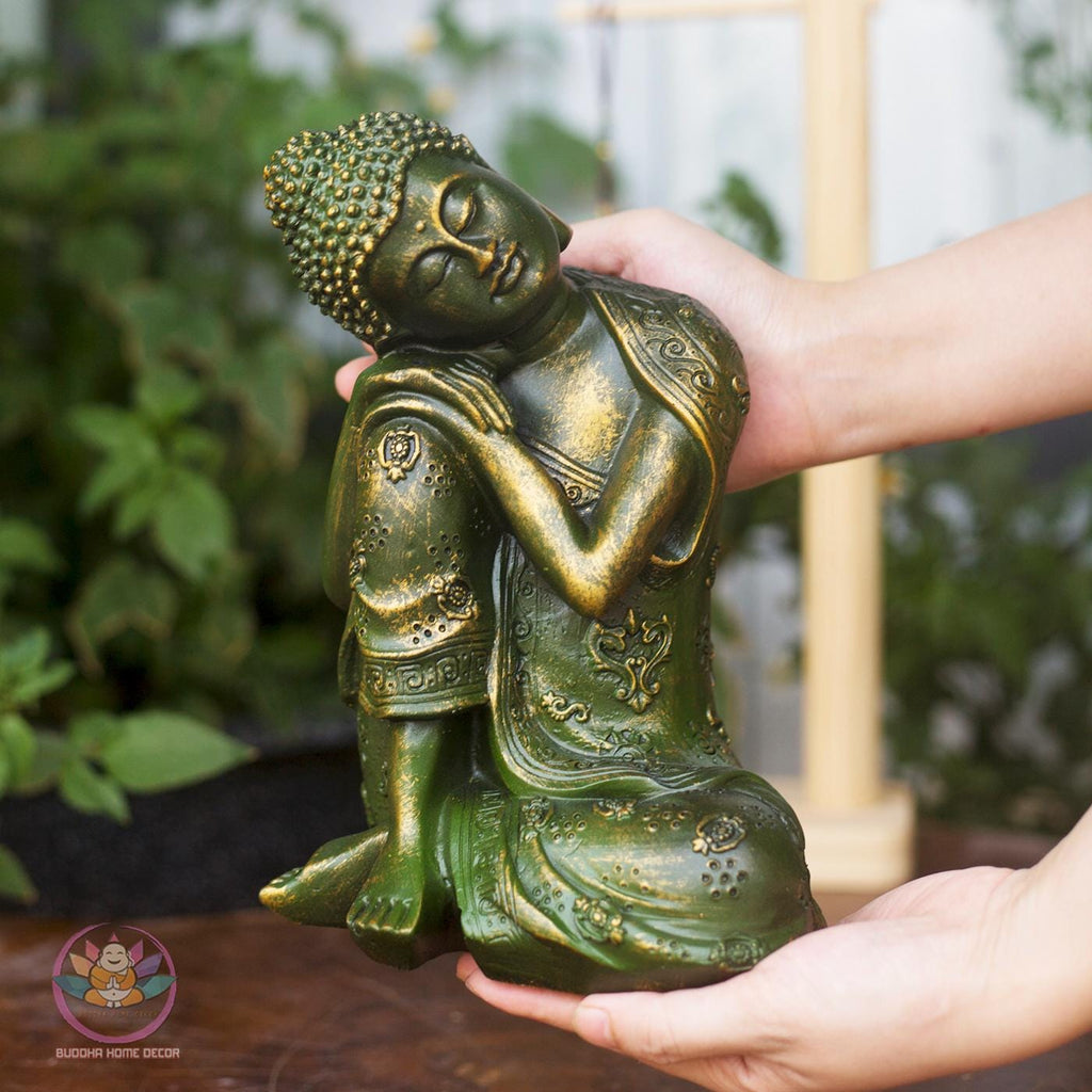 Relaxed Buddha Statue - Resting Buddha Sculpture – 9 inch (23cm) | Old Bronze Finish | Handcrafted Zen Home Decor