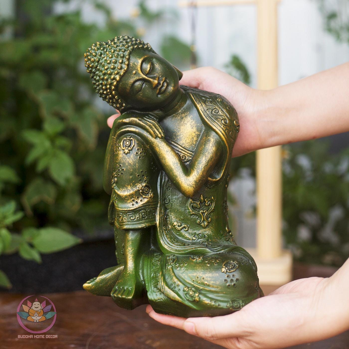 Relaxed Buddha Statue - Resting Buddha Sculpture – 9 inch (23cm) | Old Bronze Finish | Handcrafted Zen Home Decor